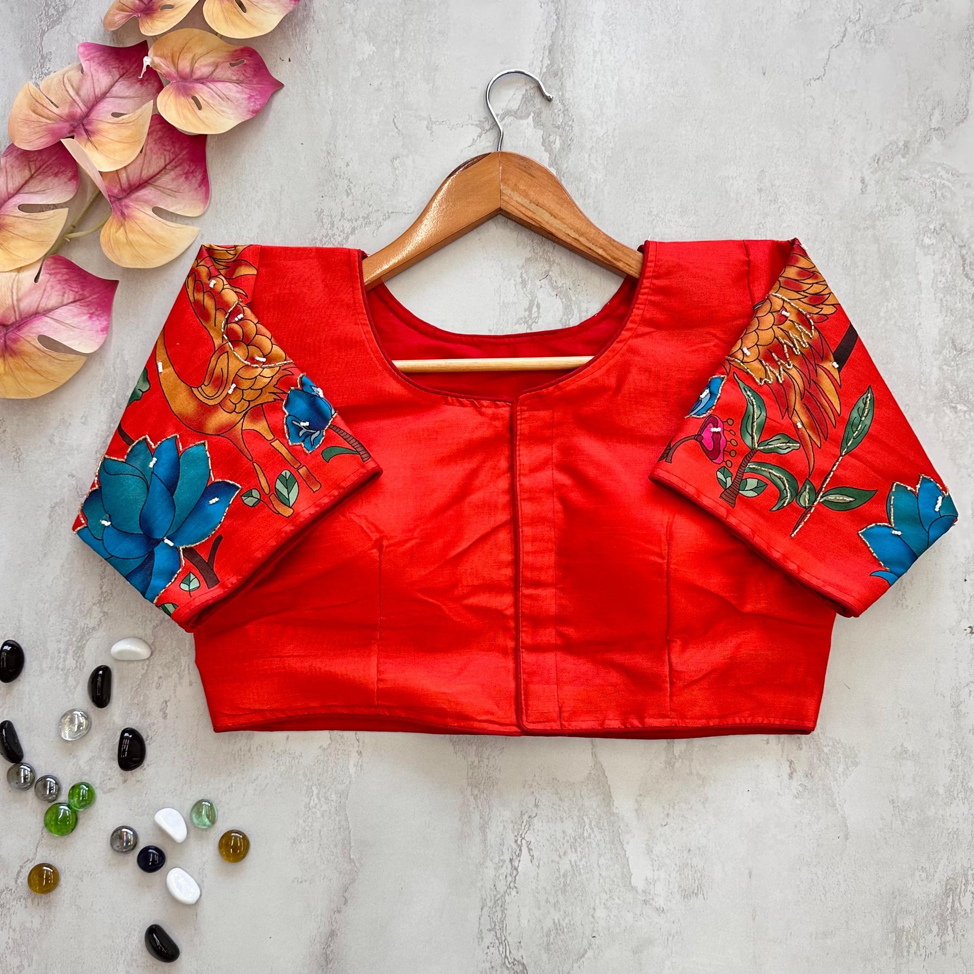 Divine Pure Silk Printed Handcrafted Designer Stitched Blouse - INDIAN ELEGANCE