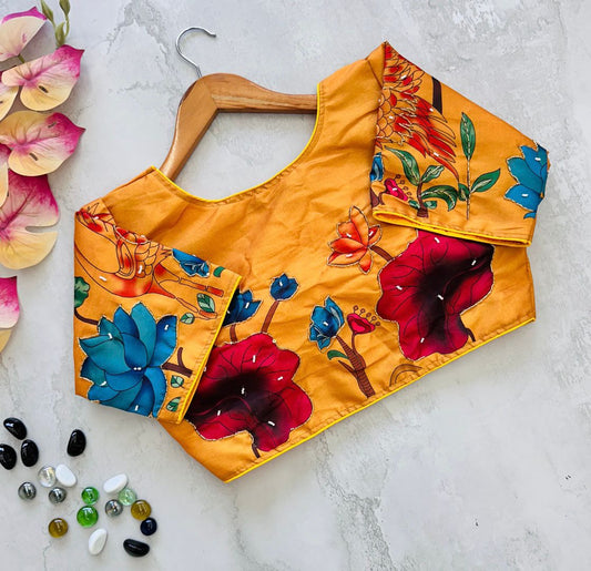 Divine Pure Silk Printed Handcrafted Designer Stitched Blouse - INDIAN ELEGANCE