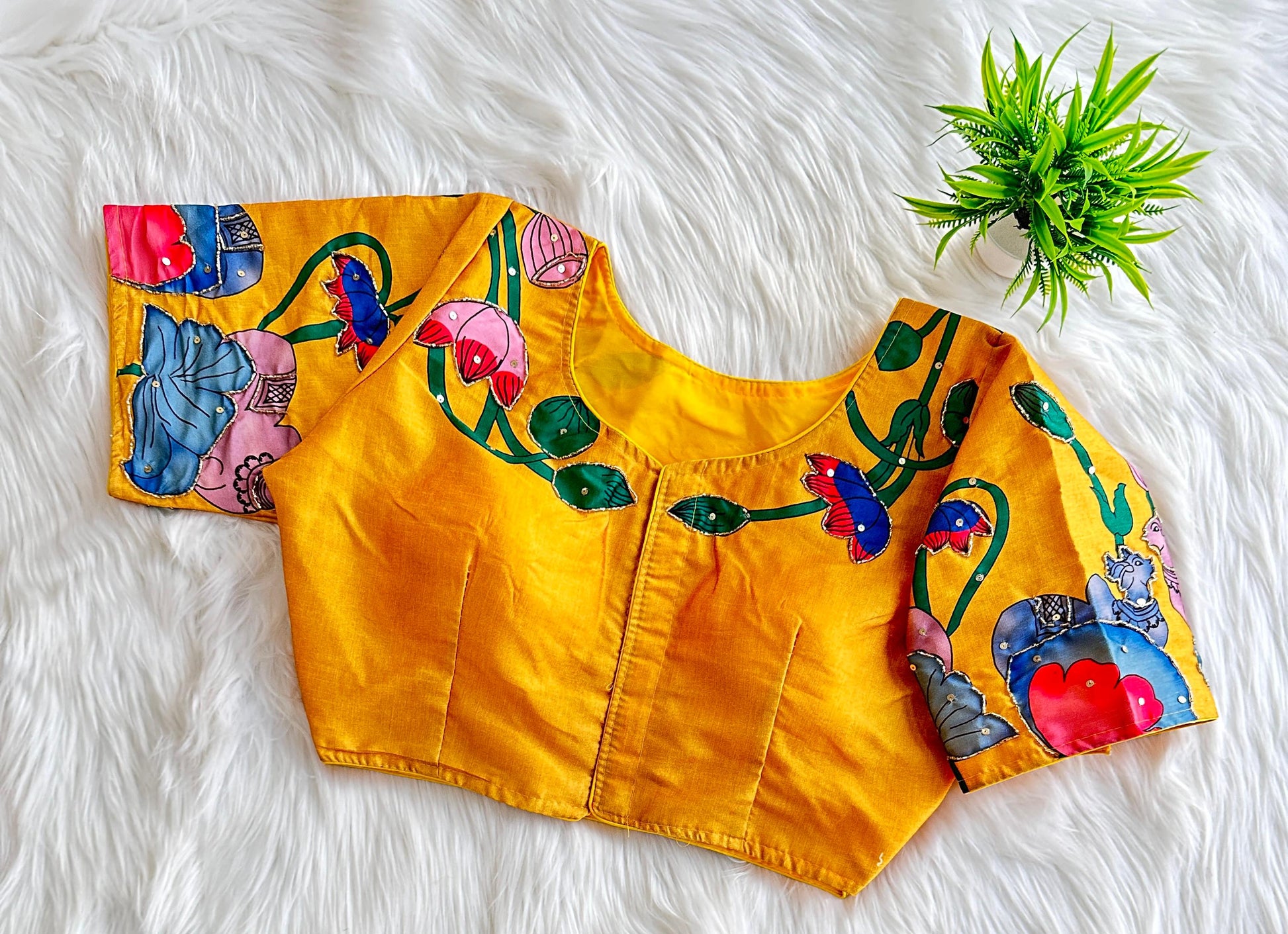 Graceful Pure Silk Printed Handcrafted Designer Stitched Blouse - INDIAN ELEGANCE