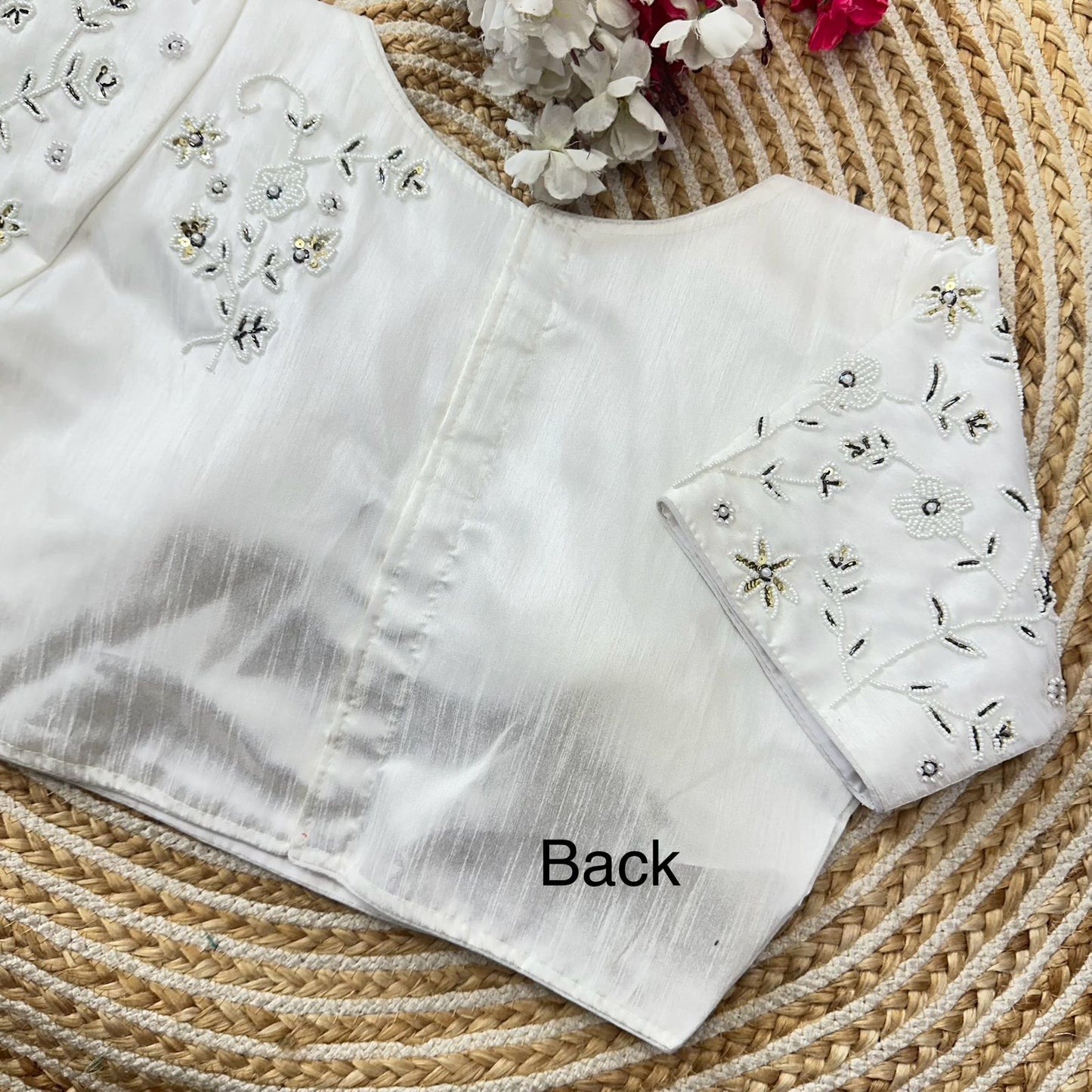 Magnificent White Jilmil Silk Handworked Designer Stitched Blouse - INDIAN ELEGANCE