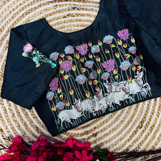 Fabulous Pure Silk Printed Handcrafted Designer Stitched Blouse - INDIAN ELEGANCE