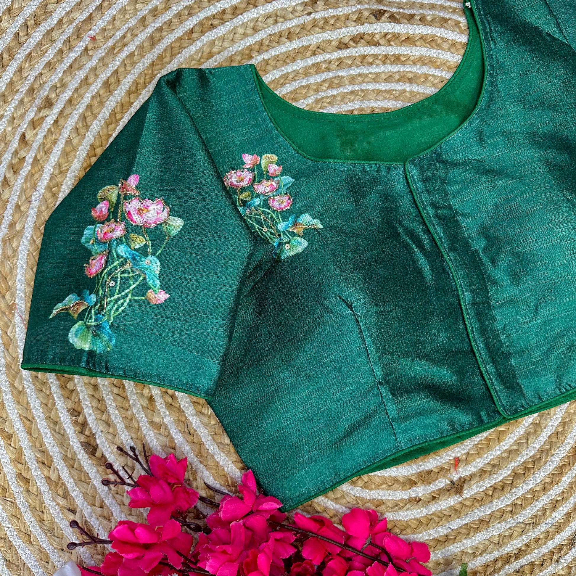 Fabulous Pure Silk Printed Handcrafted Designer Stitched Blouse - INDIAN ELEGANCE