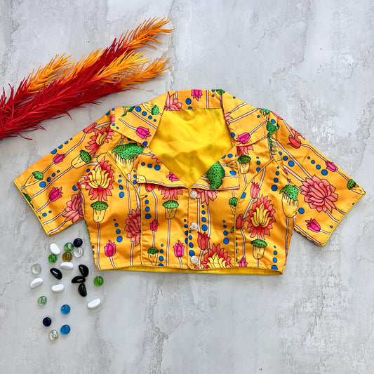 Kalamkari Printed Chilly Silk Fully Stitched Designer Blouse - INDIAN ELEGANCE