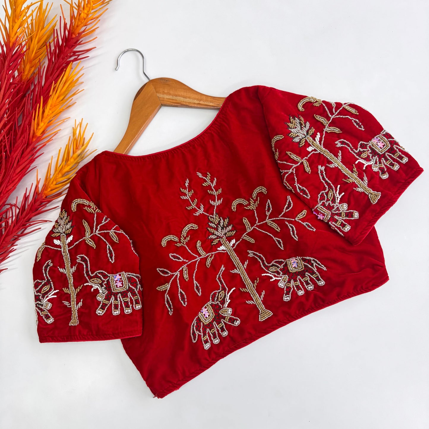 Magnificent Pure Velvet Handworked Fully Stitched Designer Blouse - INDIAN ELEGANCE
