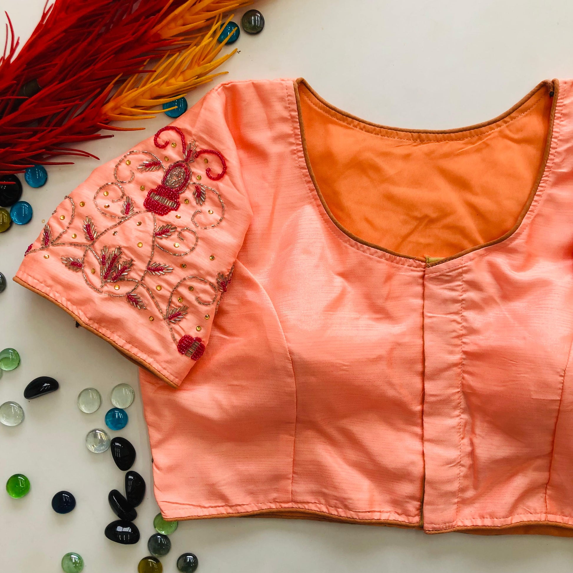 Stylish Keri Silk Handworked & Pearl Embellished Stitched Blouse - INDIAN ELEGANCE