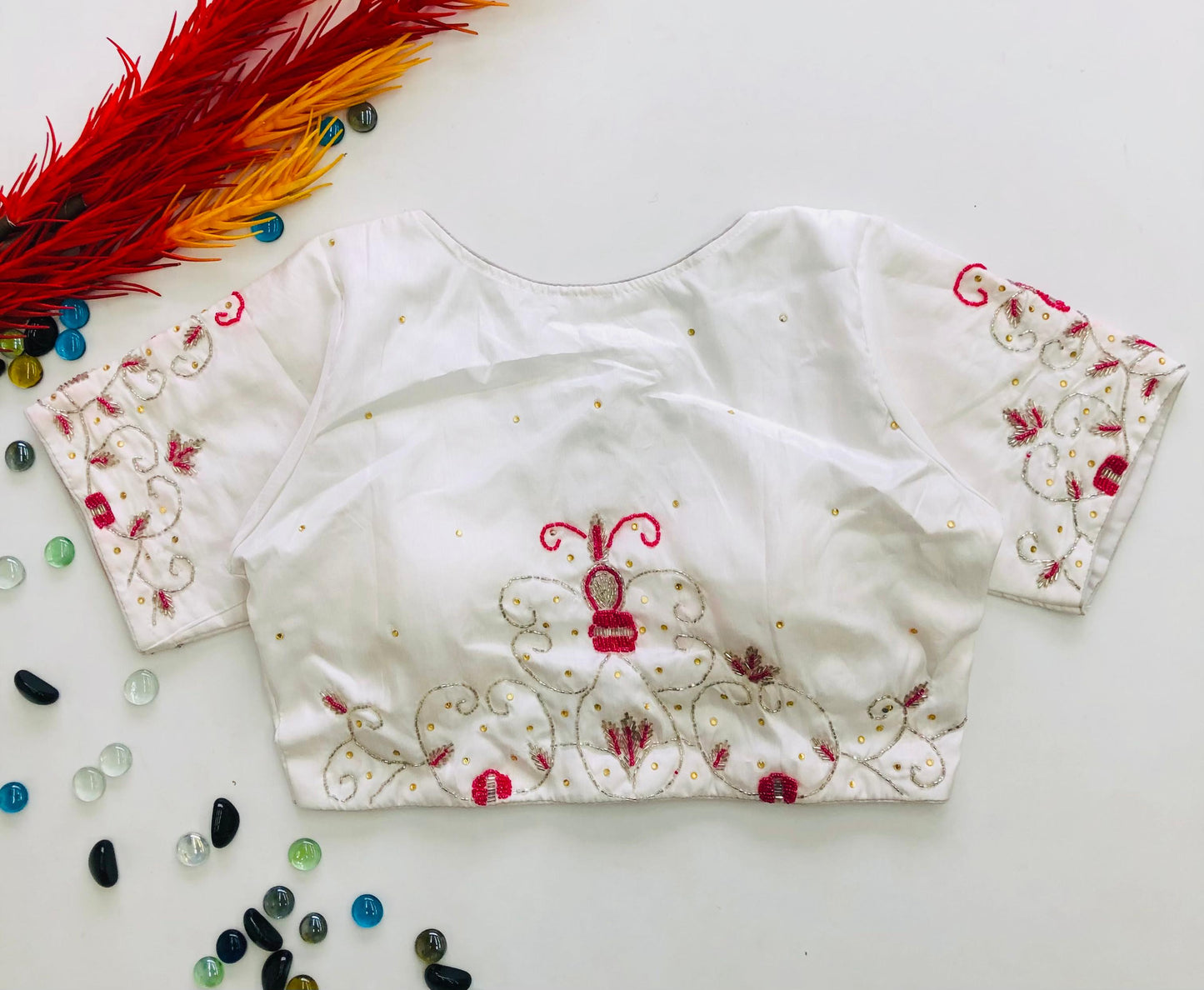 Stylish Keri Silk Handworked & Pearl Embellished Stitched Blouse - INDIAN ELEGANCE
