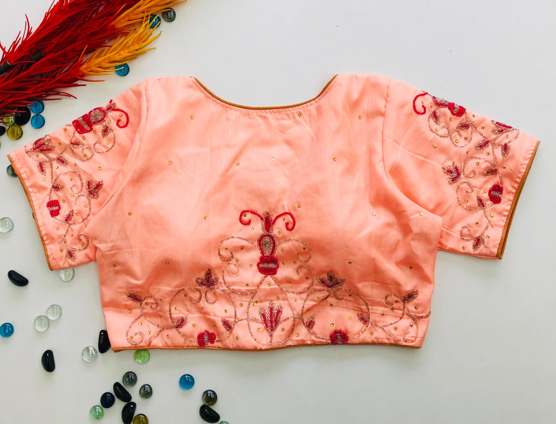 Stylish Keri Silk Handworked & Pearl Embellished Stitched Blouse - INDIAN ELEGANCE