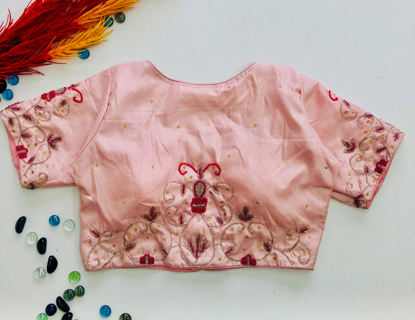 Stylish Keri Silk Handworked & Pearl Embellished Stitched Blouse - INDIAN ELEGANCE