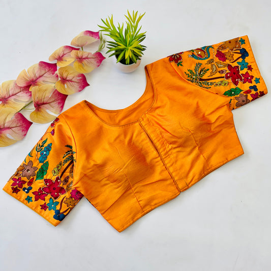 Graceful Pure Silk Printed Handcrafted Designer Stitched Blouse - INDIAN ELEGANCE