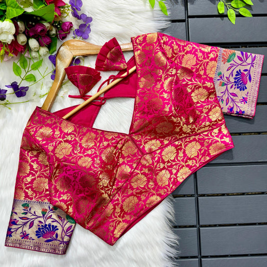 Ravishing Pure Paithani Weaving Worked Designer Stitched Blouse - INDIAN ELEGANCE