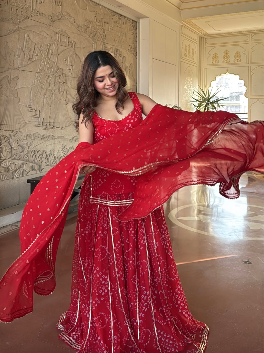 Farewell & Wedding wear Kumkum Red Bandhani Sharara Set for Women