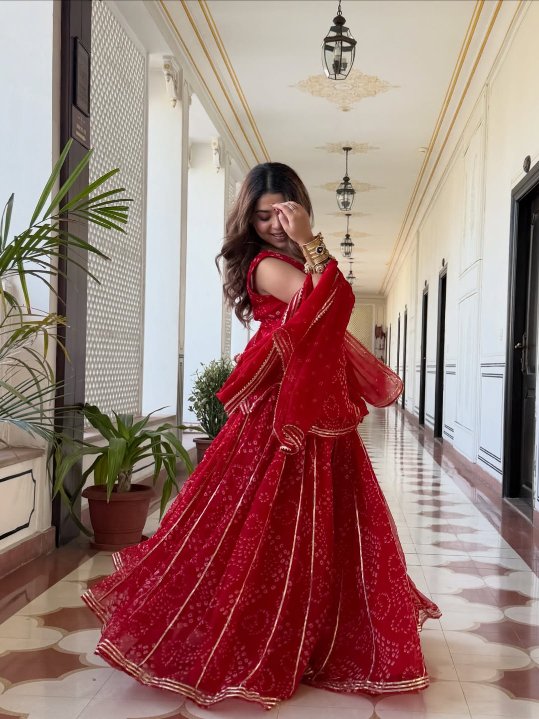 Farewell & Wedding wear Kumkum Red Bandhani Sharara Set for Women