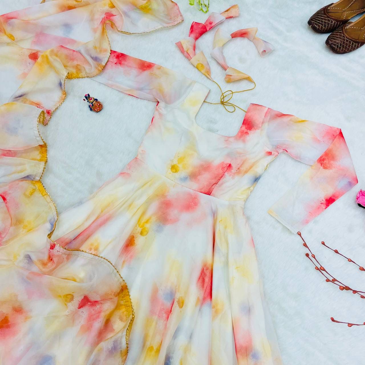 Elegant Organza Silk Floral Digital Printed Gown With Dupatta - INDIAN ELEGANCE