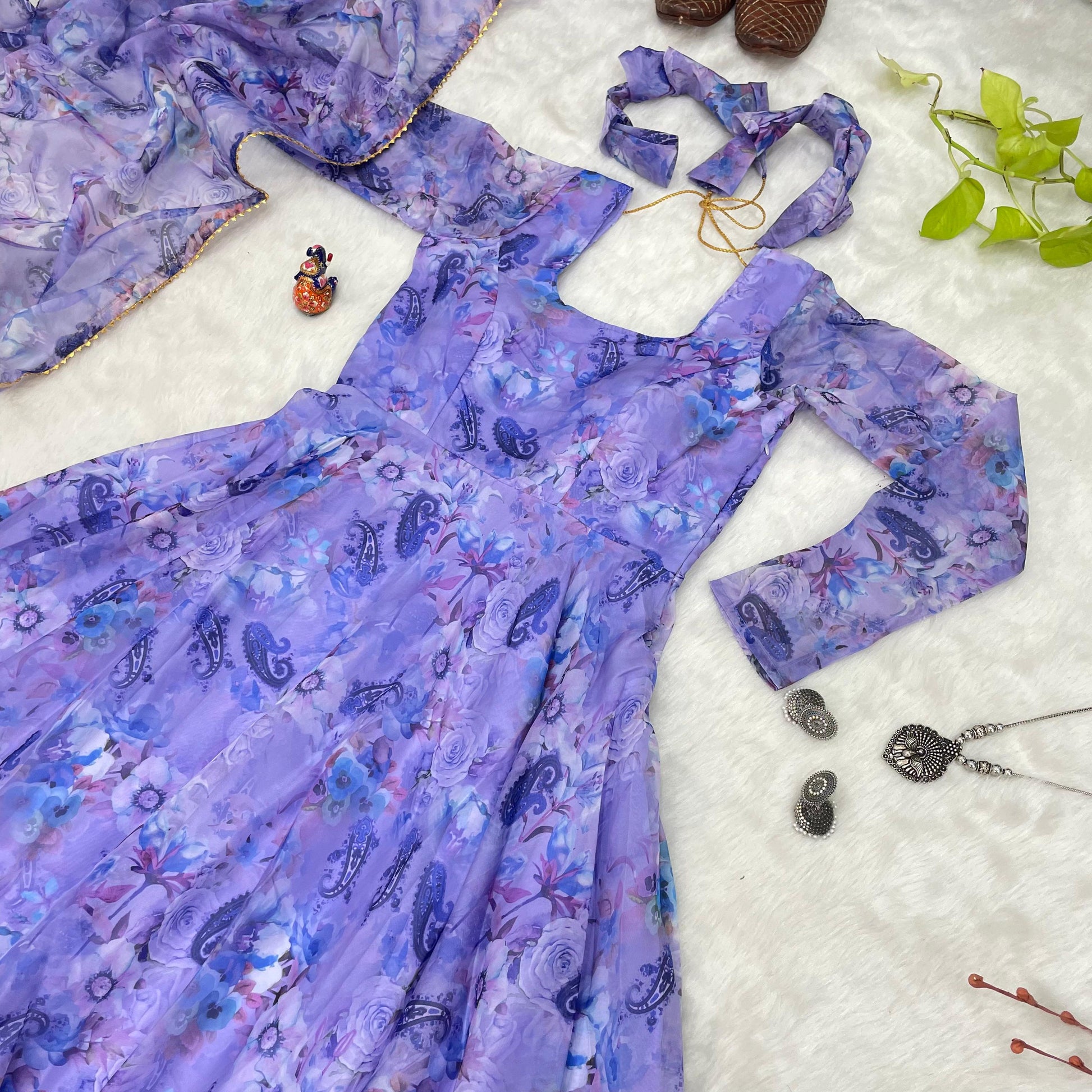 Spectacular Festive Wear Organza Sik Floral Digital Printed Gown - INDIAN ELEGANCE