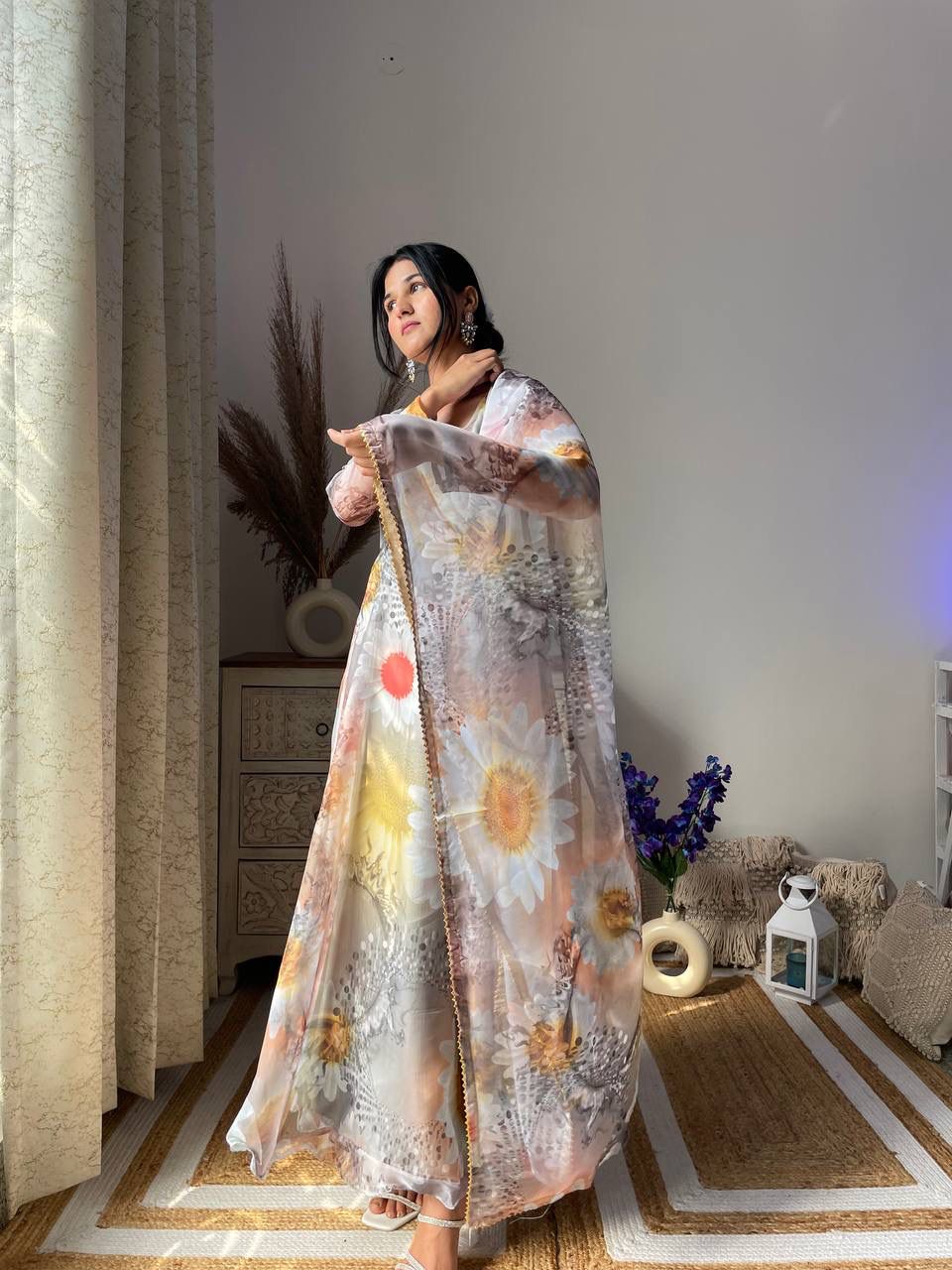 Magnificent Festive Wear Organza Sik Designer Gown With Dupatta - INDIAN ELEGANCE