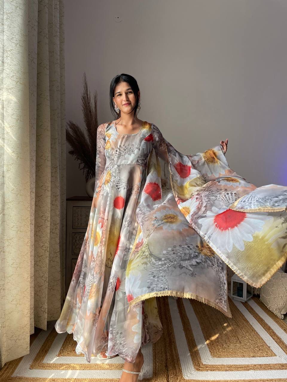 Magnificent Festive Wear Organza Sik Designer Gown With Dupatta - INDIAN ELEGANCE