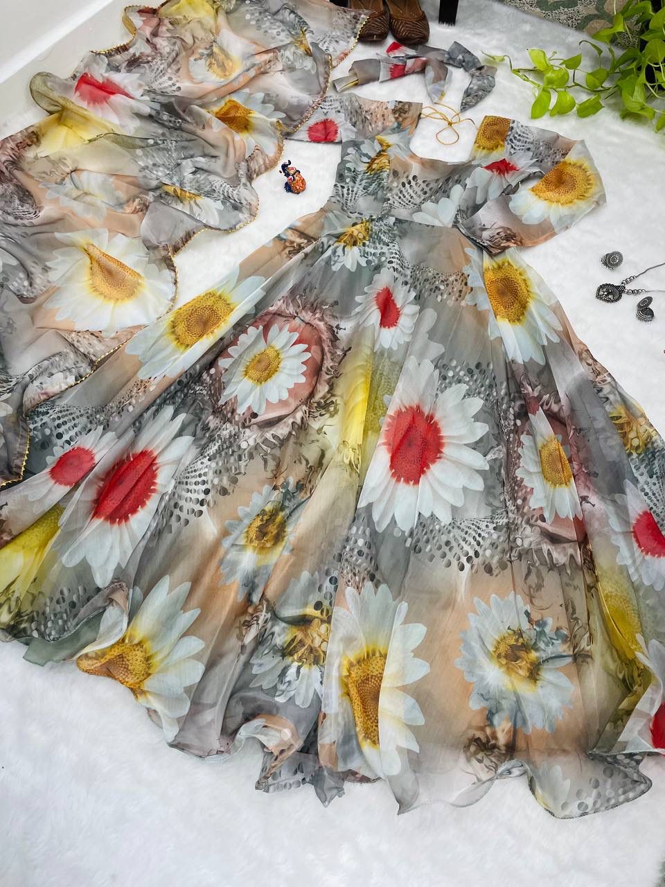 Magnificent Festive Wear Organza Sik Designer Gown With Dupatta - INDIAN ELEGANCE