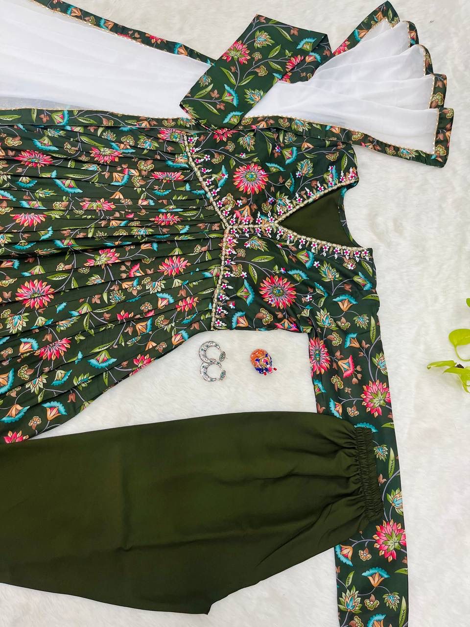 Elegant Green Soft Cotton Printed Handworked Festival Wear Suit - INDIAN ELEGANCE