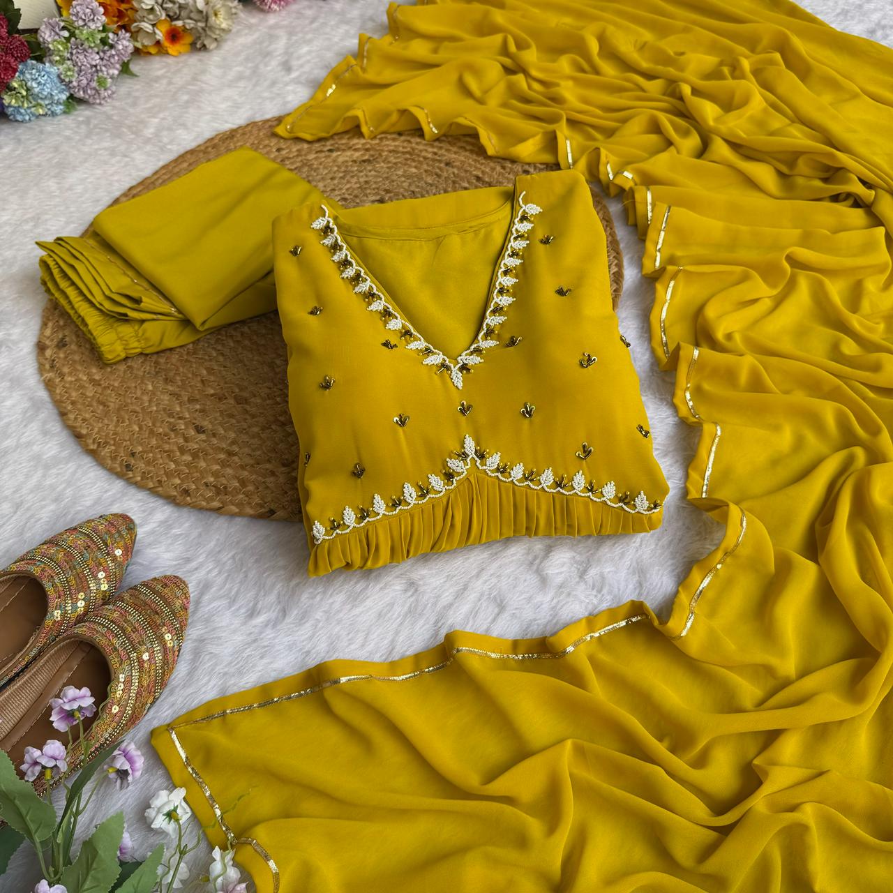 Exquisite Faux Georgette Festive Wear Handworked Suit - INDIAN ELEGANCE