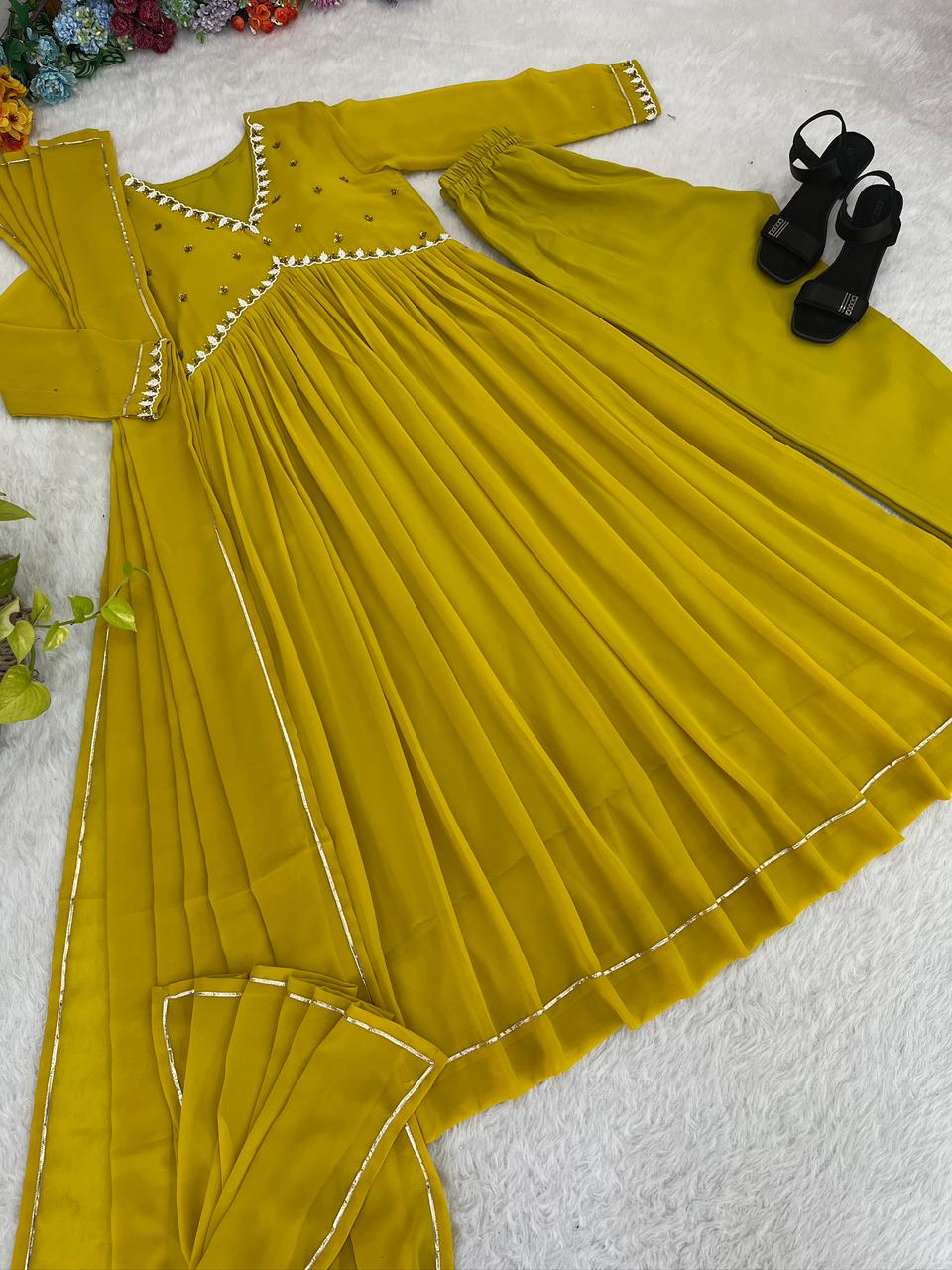 Exquisite Faux Georgette Festive Wear Handworked Suit - INDIAN ELEGANCE