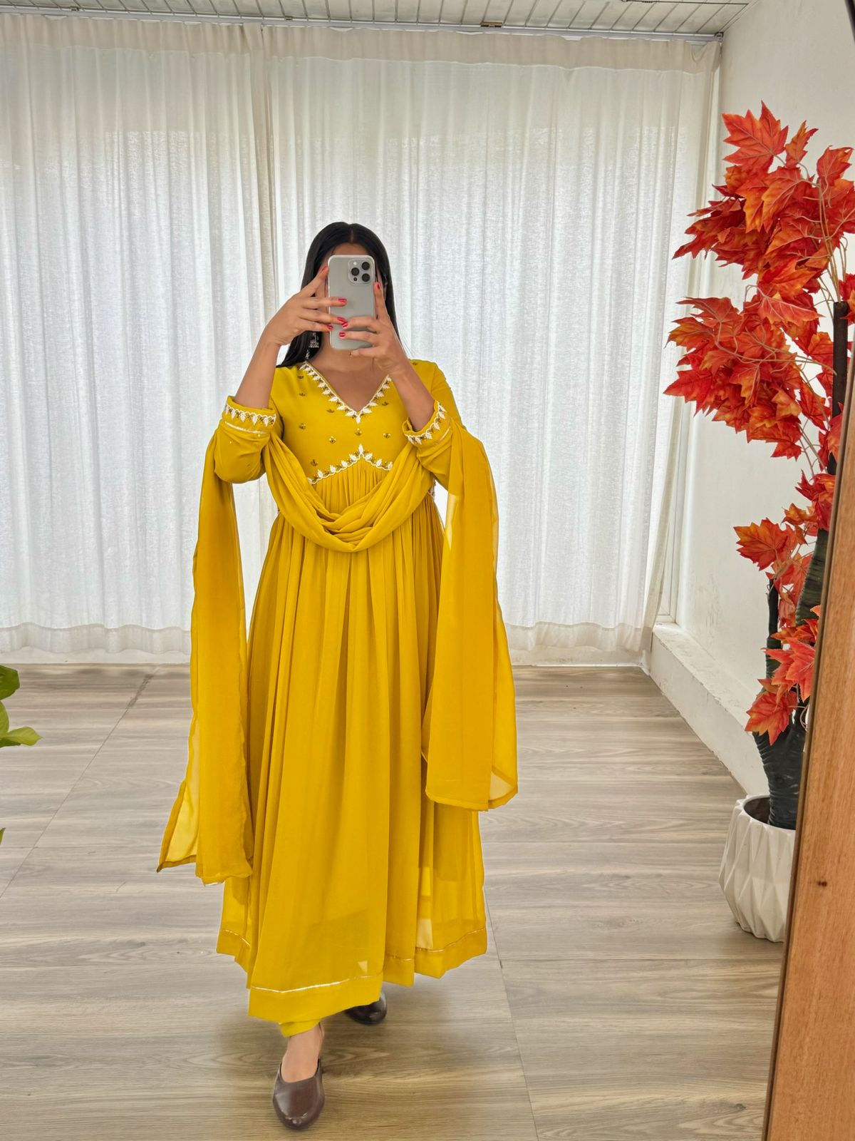 Exquisite Faux Georgette Festive Wear Handworked Suit - INDIAN ELEGANCE