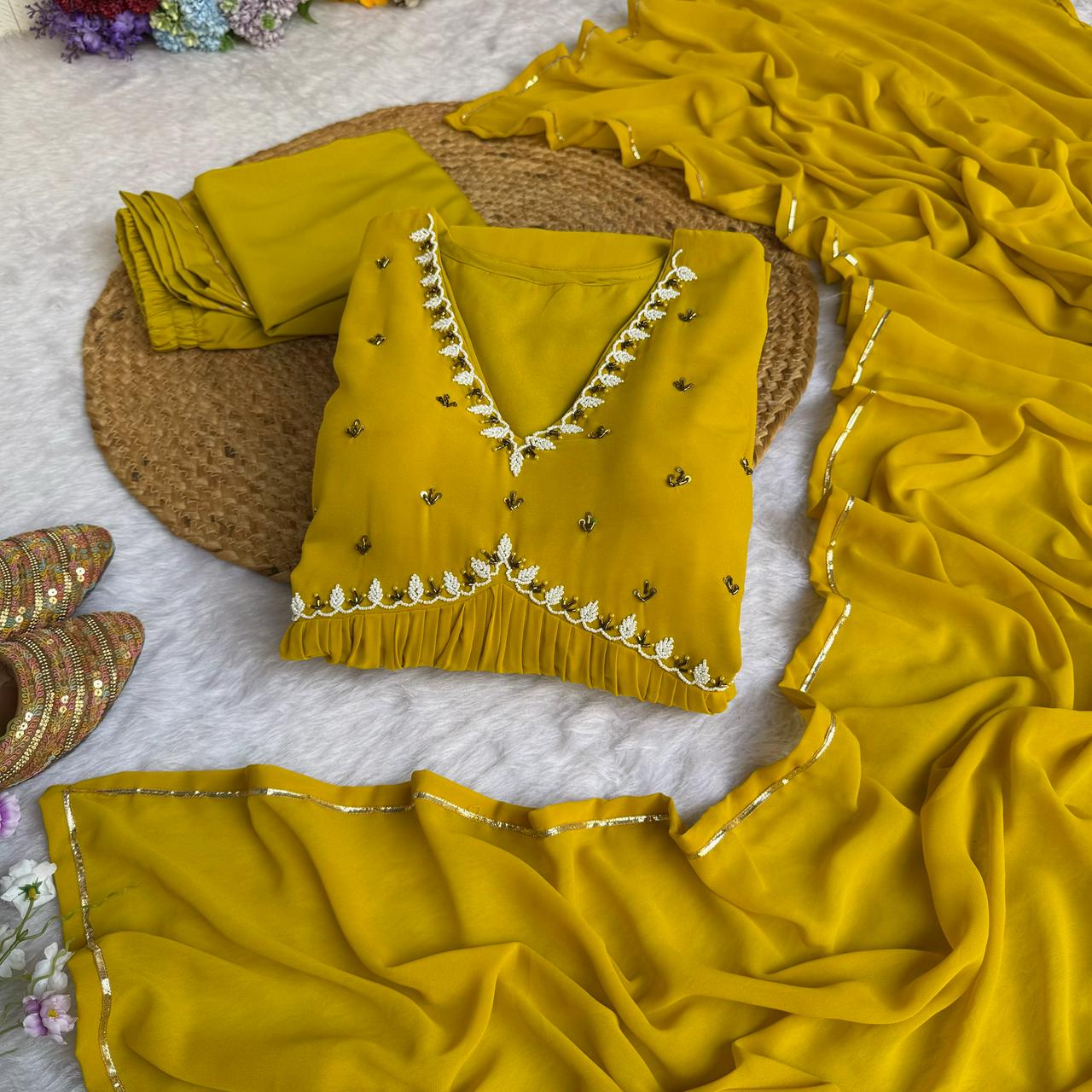 Exquisite Faux Georgette Festive Wear Handworked Suit - INDIAN ELEGANCE