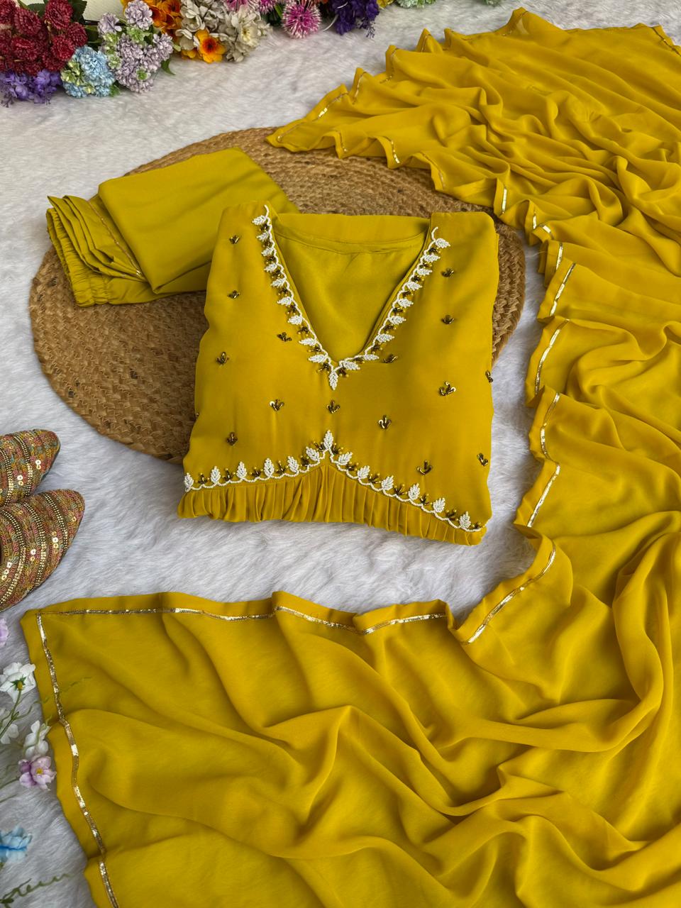 Exquisite Faux Georgette Festive Wear Handworked Suit - INDIAN ELEGANCE