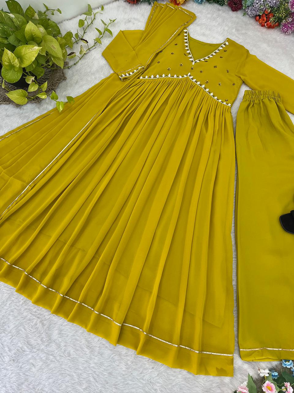 Exquisite Faux Georgette Festive Wear Handworked Suit - INDIAN ELEGANCE
