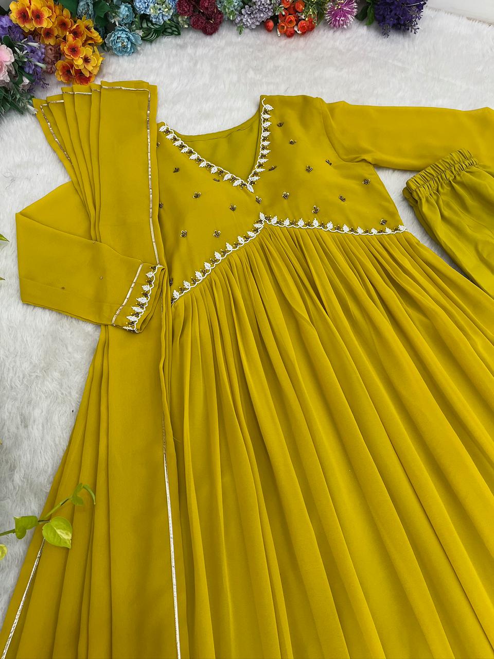 Exquisite Faux Georgette Festive Wear Handworked Suit - INDIAN ELEGANCE