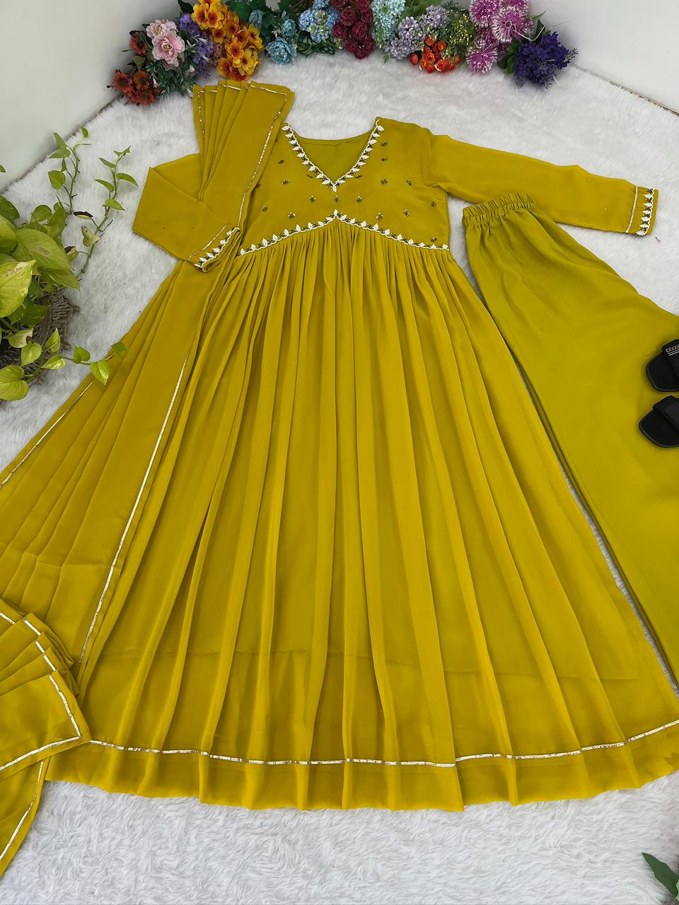 Exquisite Faux Georgette Festive Wear Handworked Suit - INDIAN ELEGANCE