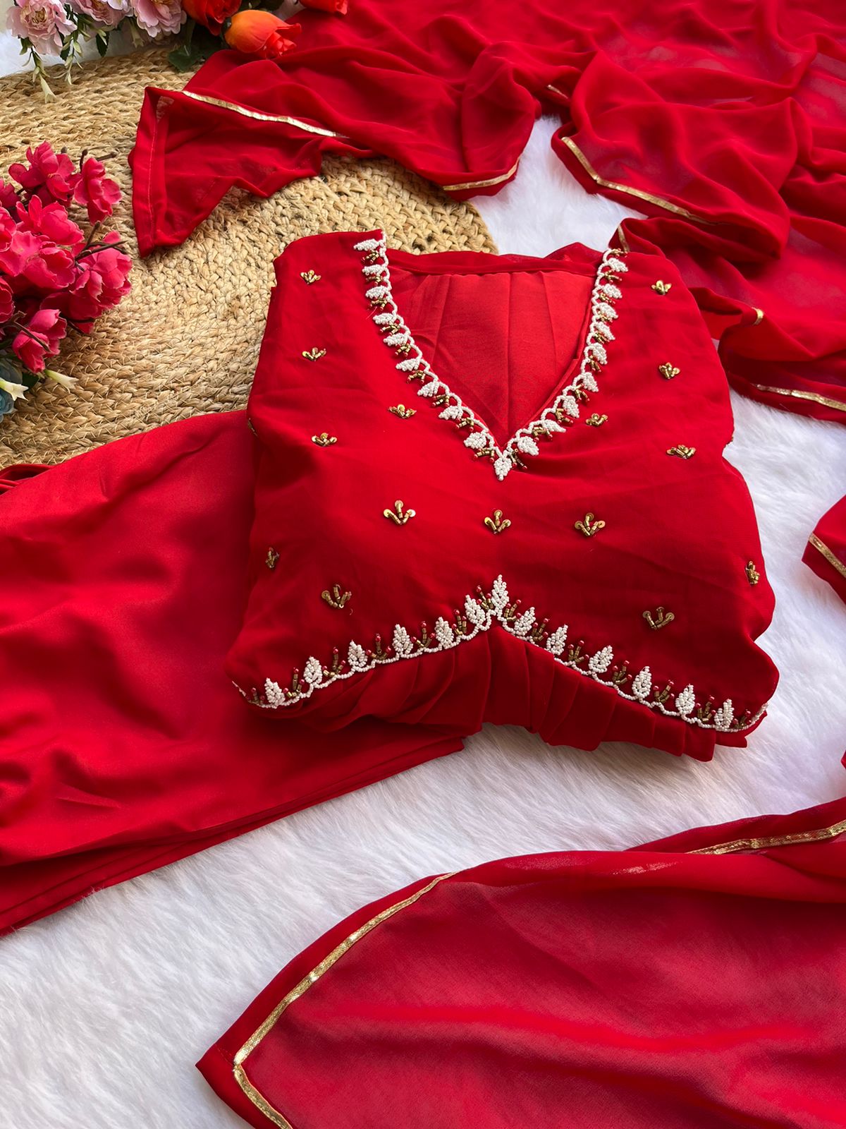 Exquisite Faux Georgette Festive Wear Handworked Suit - INDIAN ELEGANCE