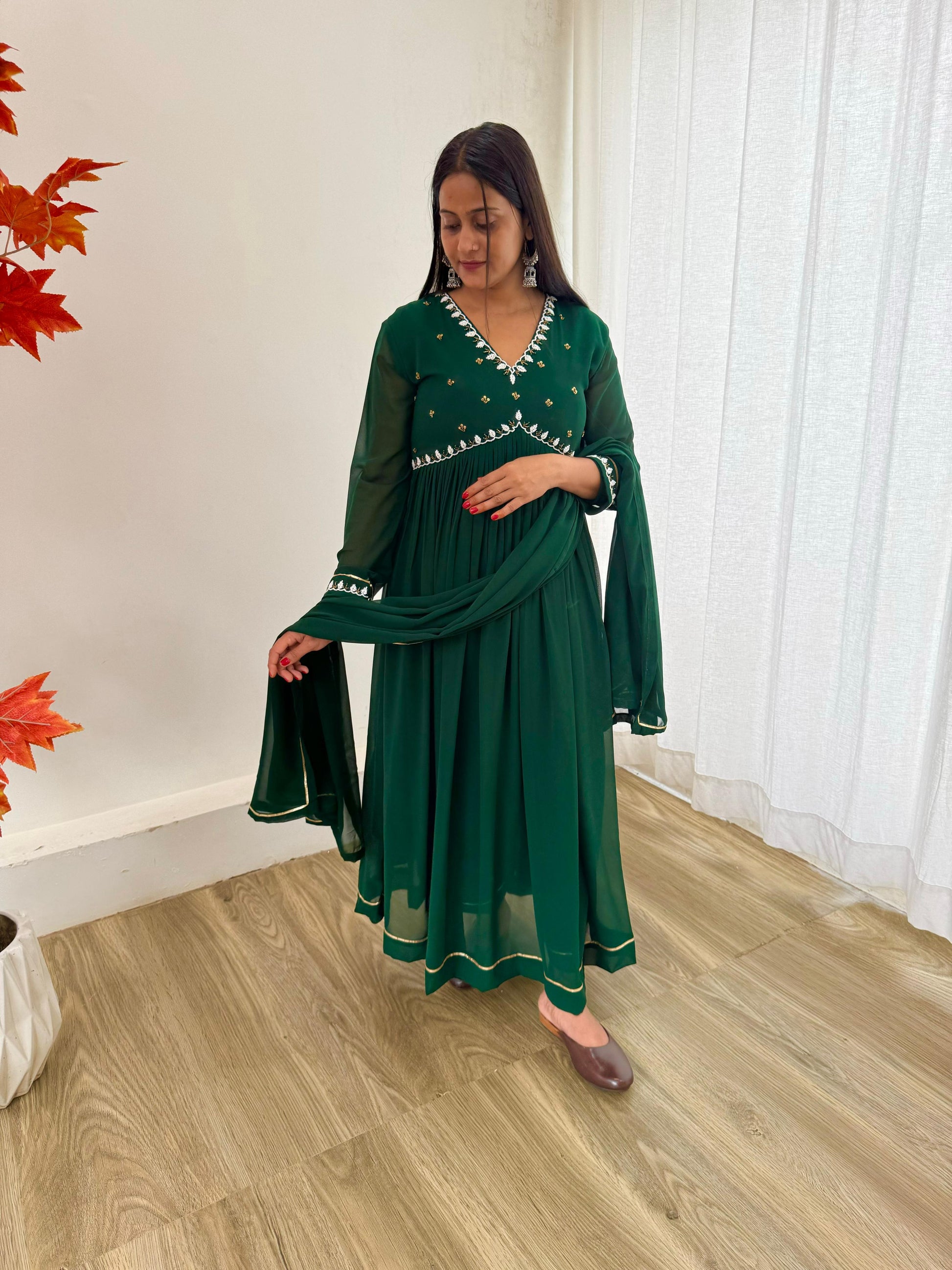 Exquisite Faux Georgette Festive Wear Handworked Suit - INDIAN ELEGANCE