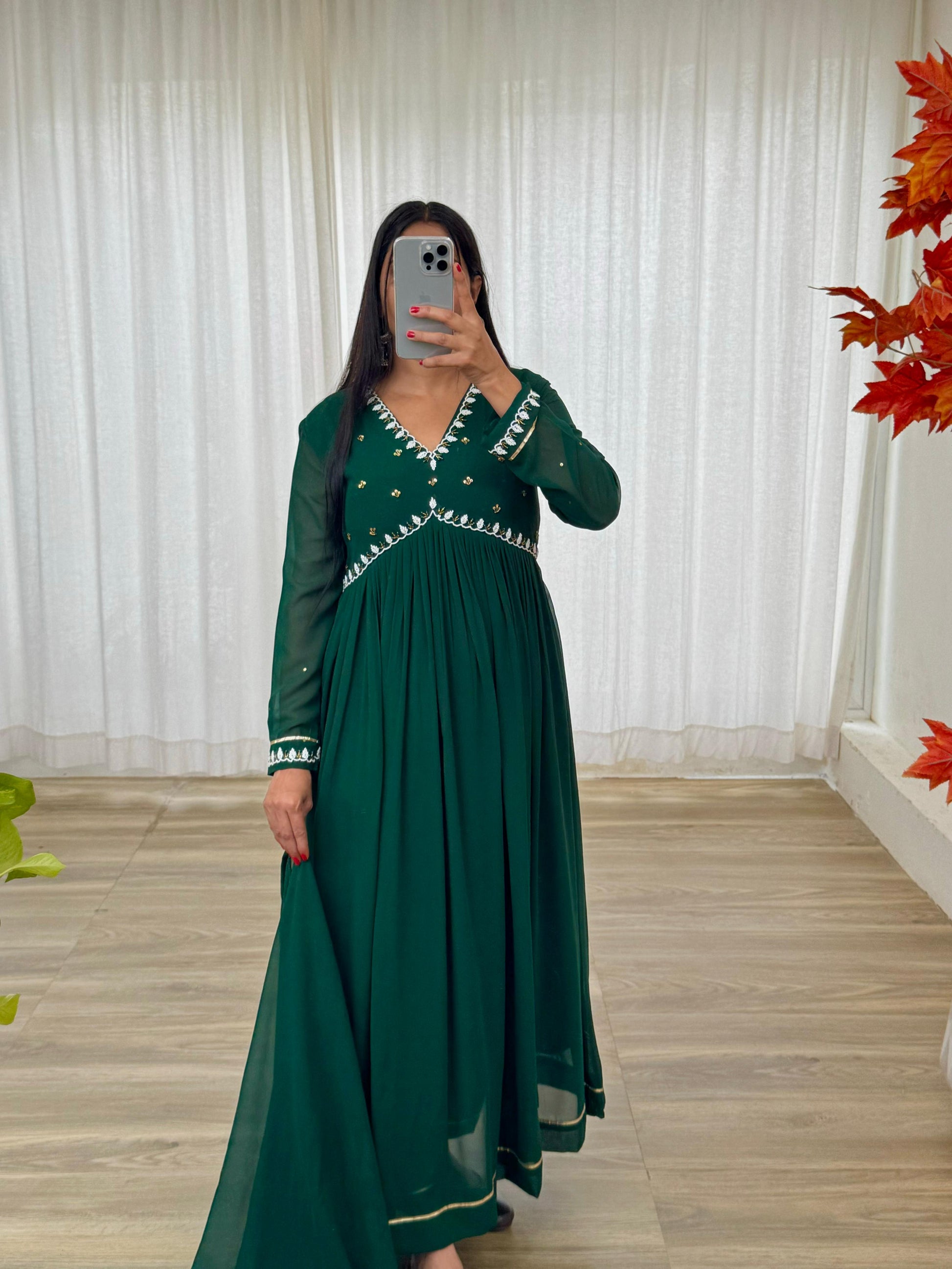 Exquisite Faux Georgette Festive Wear Handworked Suit - INDIAN ELEGANCE