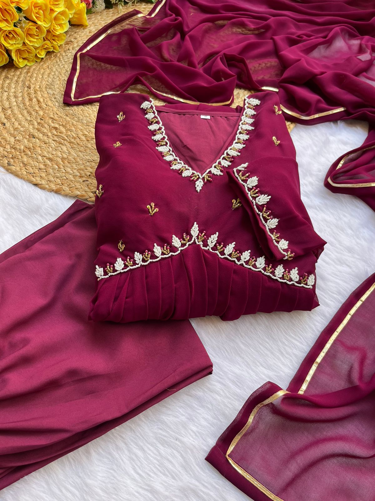 Exquisite Faux Georgette Festive Wear Handworked Suit - INDIAN ELEGANCE