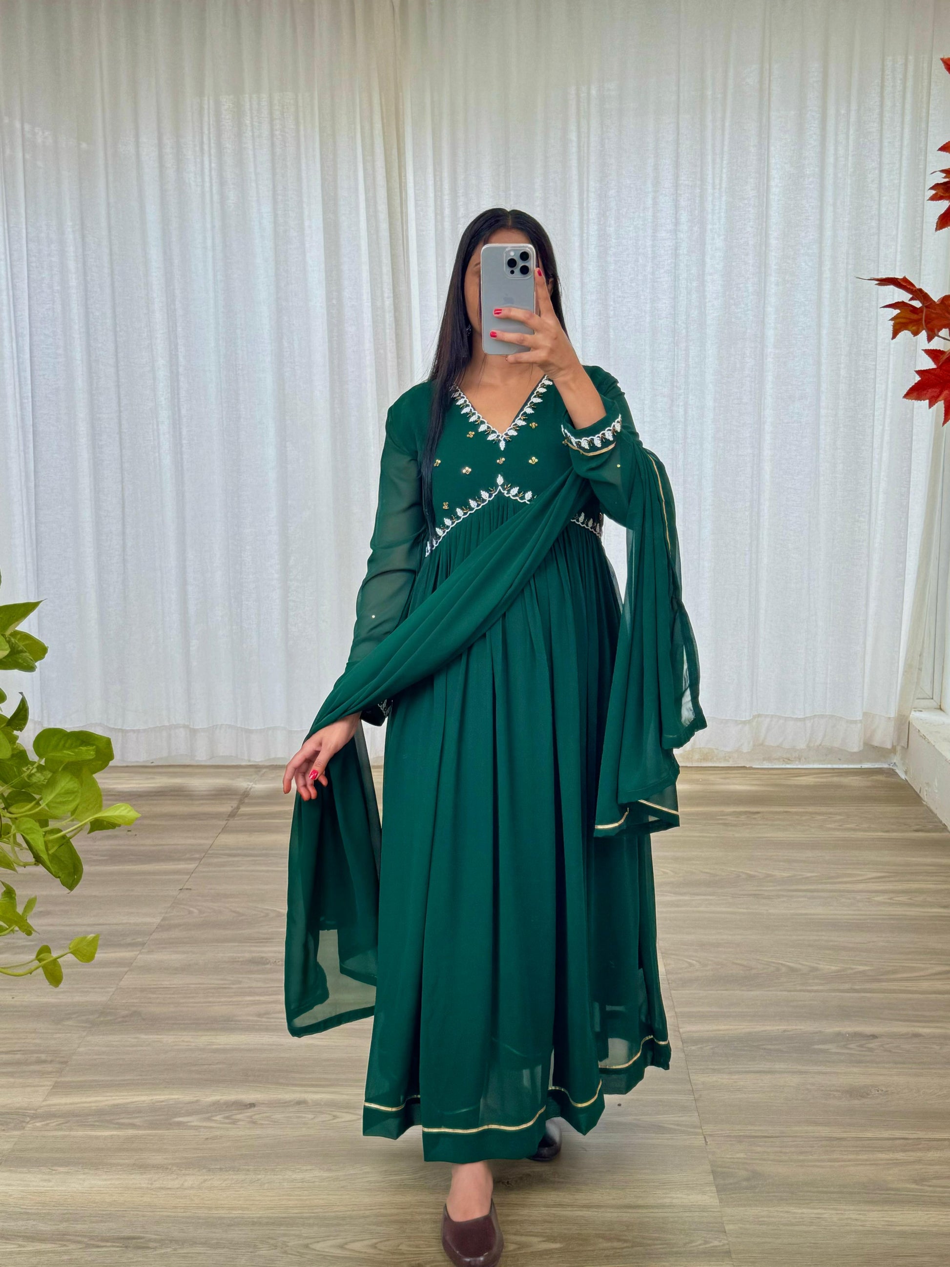 Exquisite Faux Georgette Festive Wear Handworked Suit - INDIAN ELEGANCE