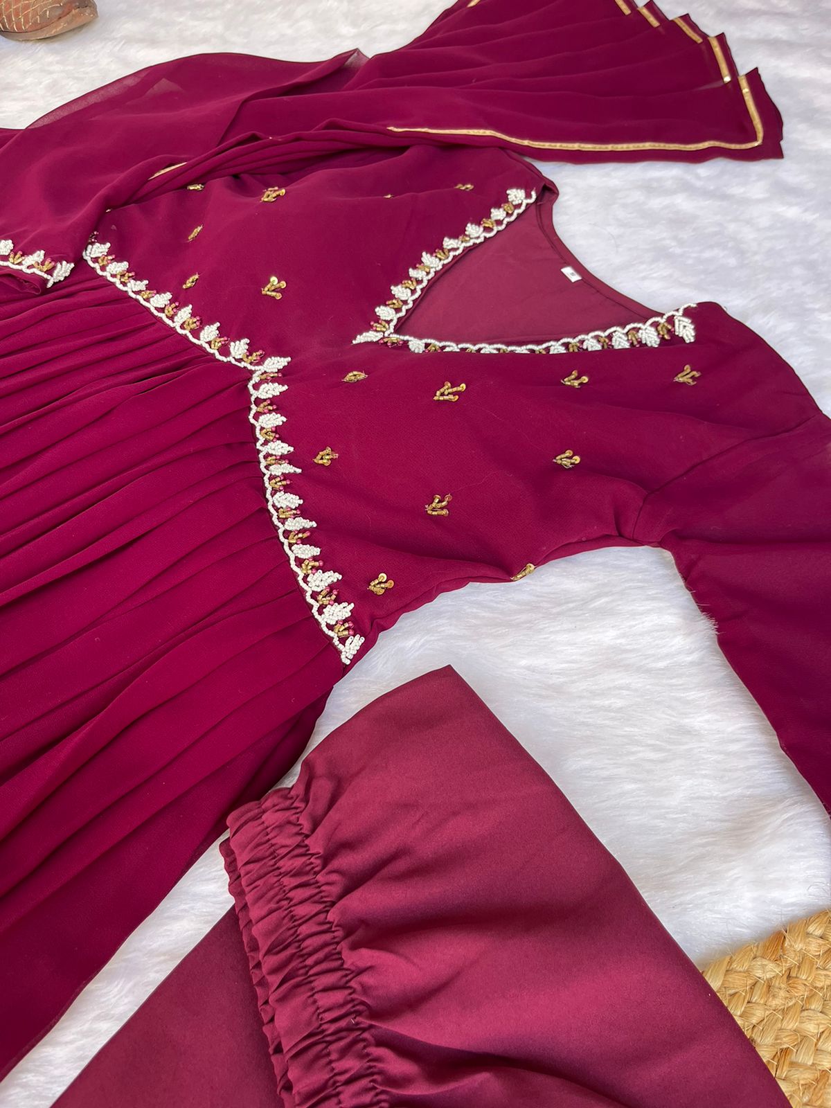Exquisite Faux Georgette Festive Wear Handworked Suit - INDIAN ELEGANCE