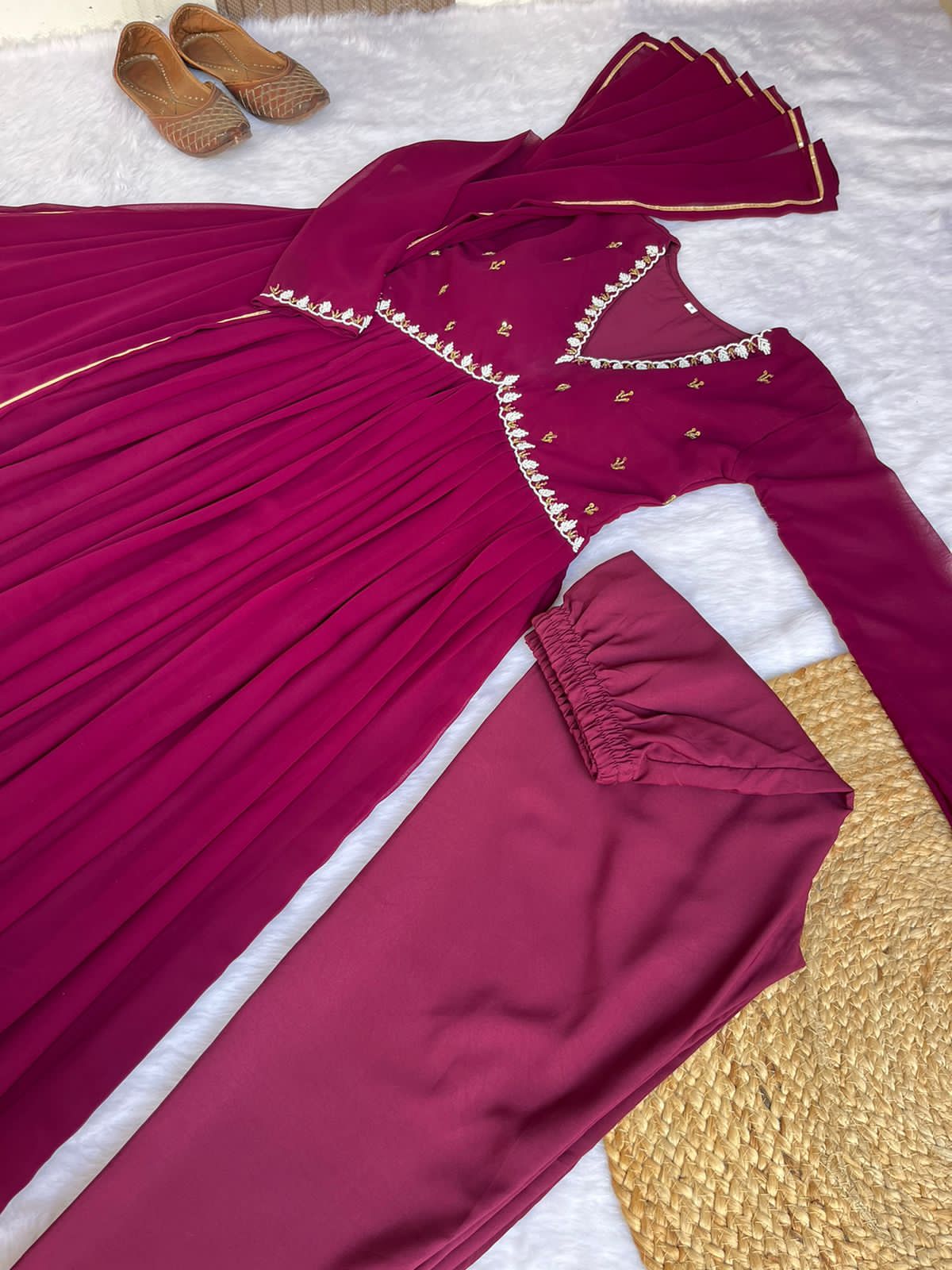 Exquisite Faux Georgette Festive Wear Handworked Suit - INDIAN ELEGANCE