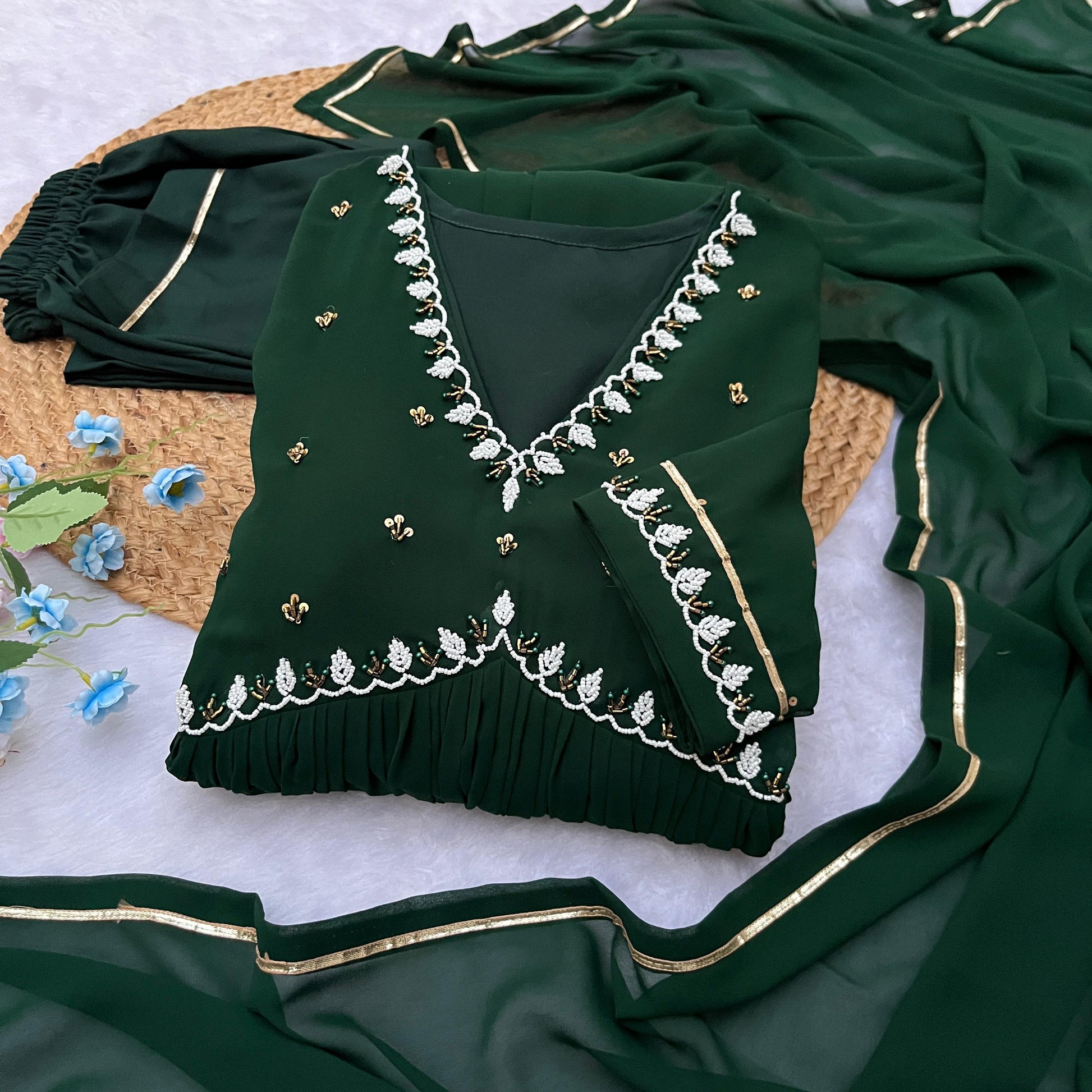 Exquisite Faux Georgette Festive Wear Handworked Suit - INDIAN ELEGANCE