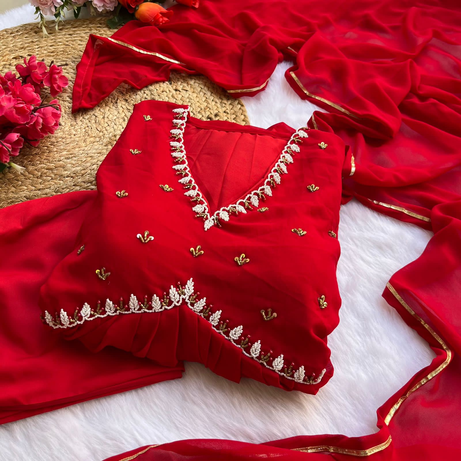 Exquisite Faux Georgette Festive Wear Handworked Suit - INDIAN ELEGANCE