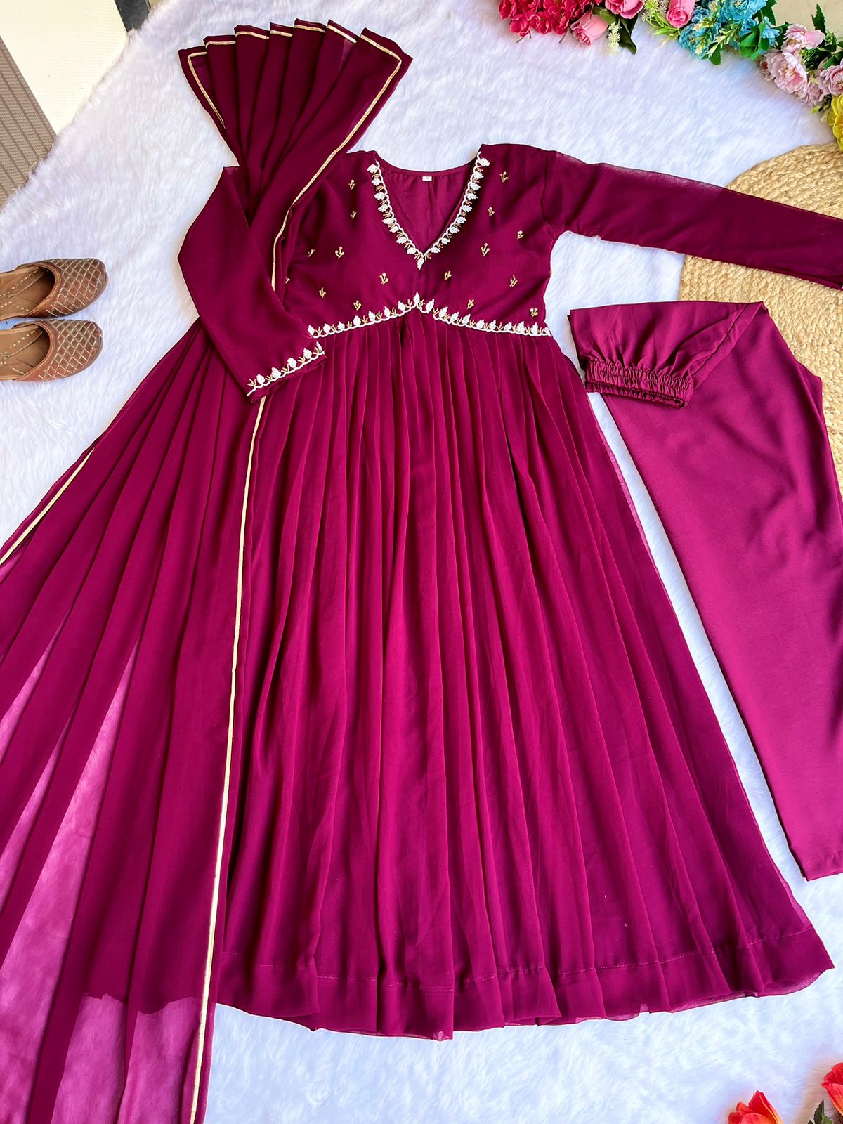 Exquisite Faux Georgette Festive Wear Handworked Suit - INDIAN ELEGANCE