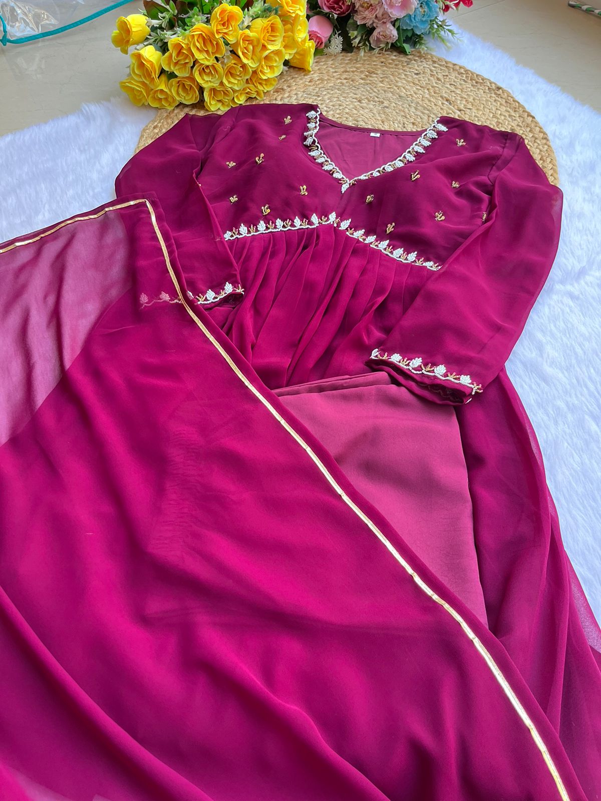 Exquisite Faux Georgette Festive Wear Handworked Suit - INDIAN ELEGANCE