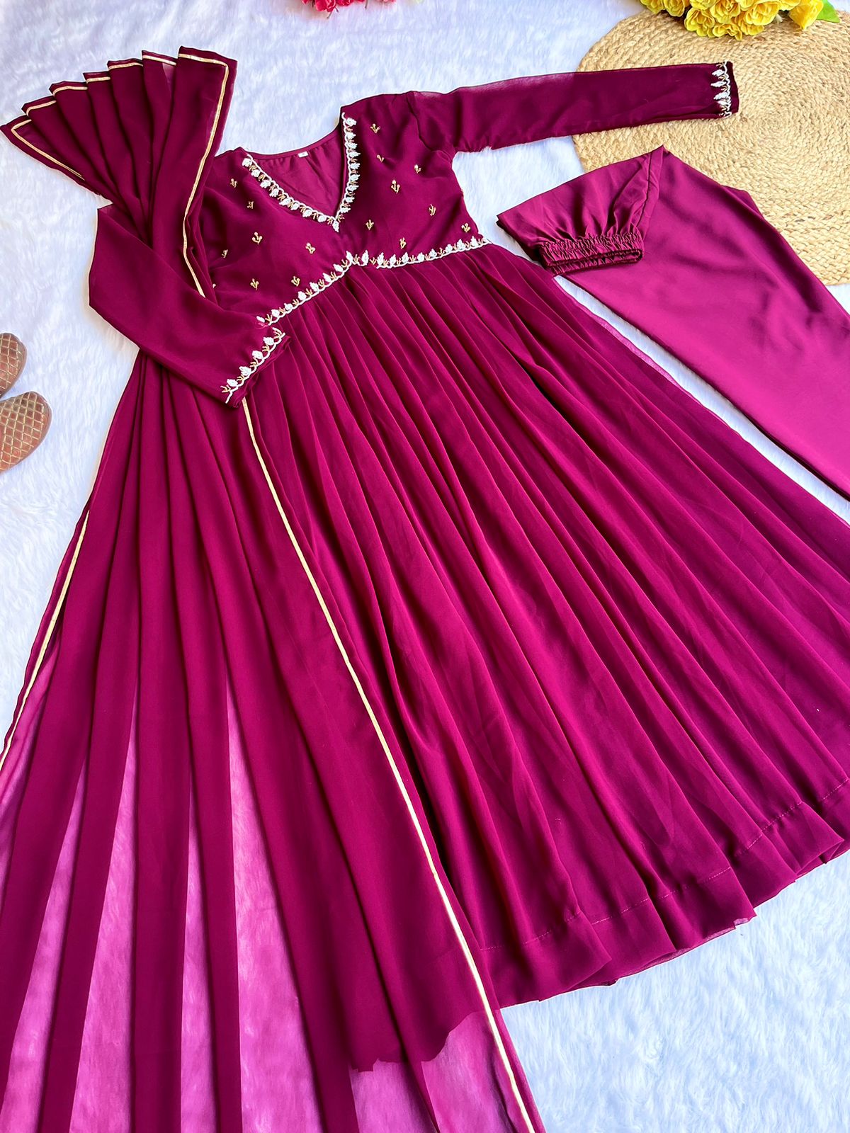 Exquisite Faux Georgette Festive Wear Handworked Suit - INDIAN ELEGANCE