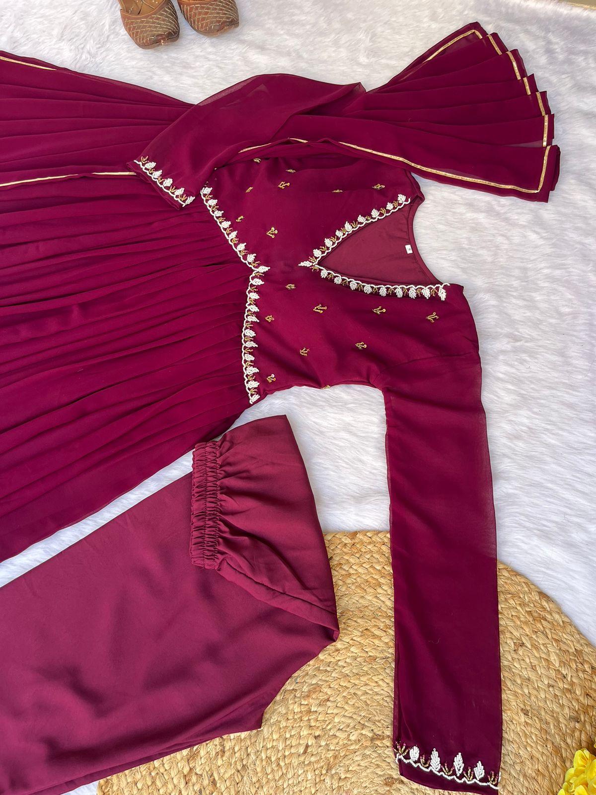 Exquisite Faux Georgette Festive Wear Handworked Suit - INDIAN ELEGANCE