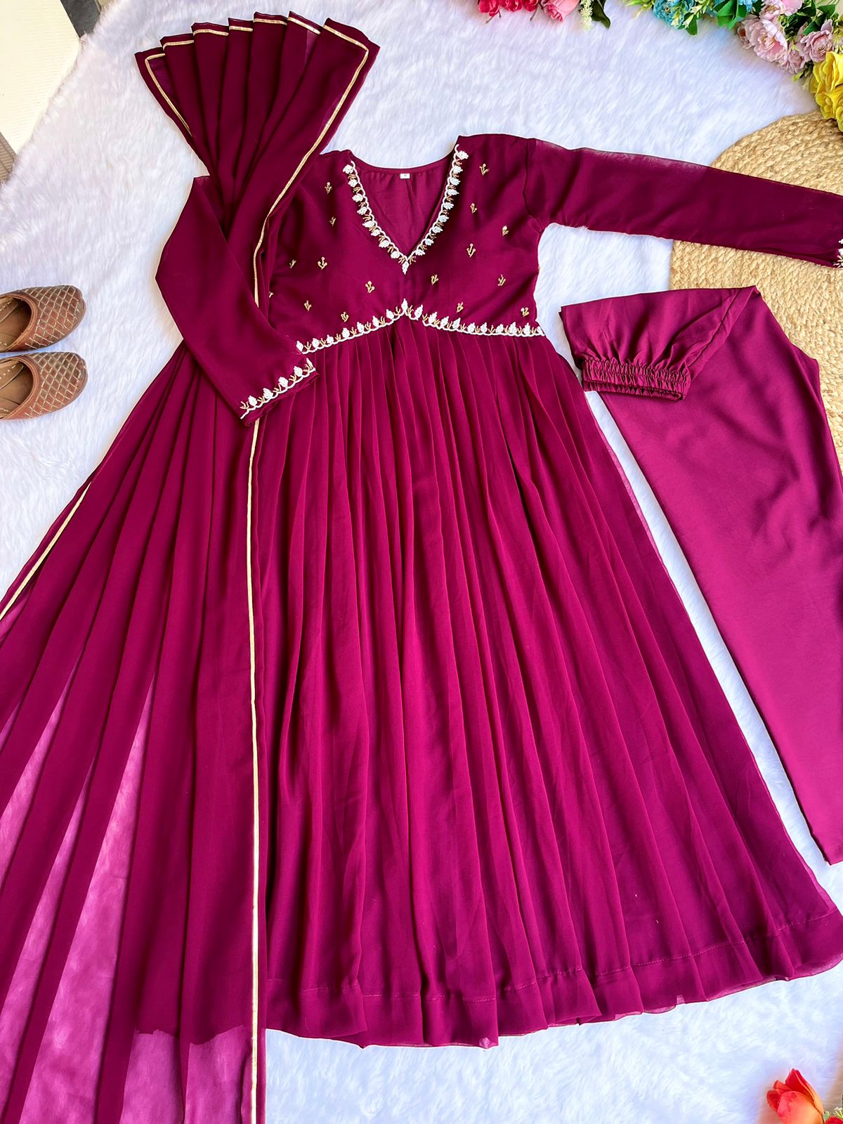 Exquisite Faux Georgette Festive Wear Handworked Suit - INDIAN ELEGANCE