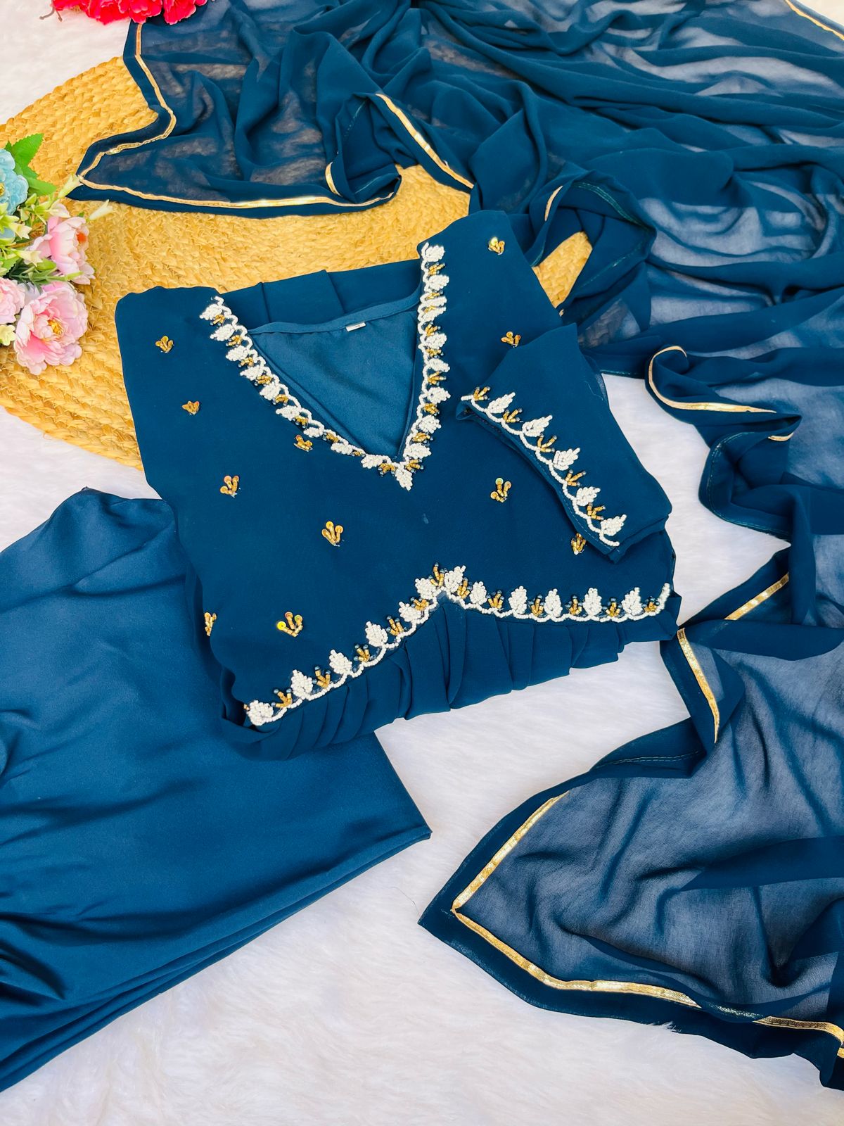 Exquisite Faux Georgette Festive Wear Handworked Suit - INDIAN ELEGANCE