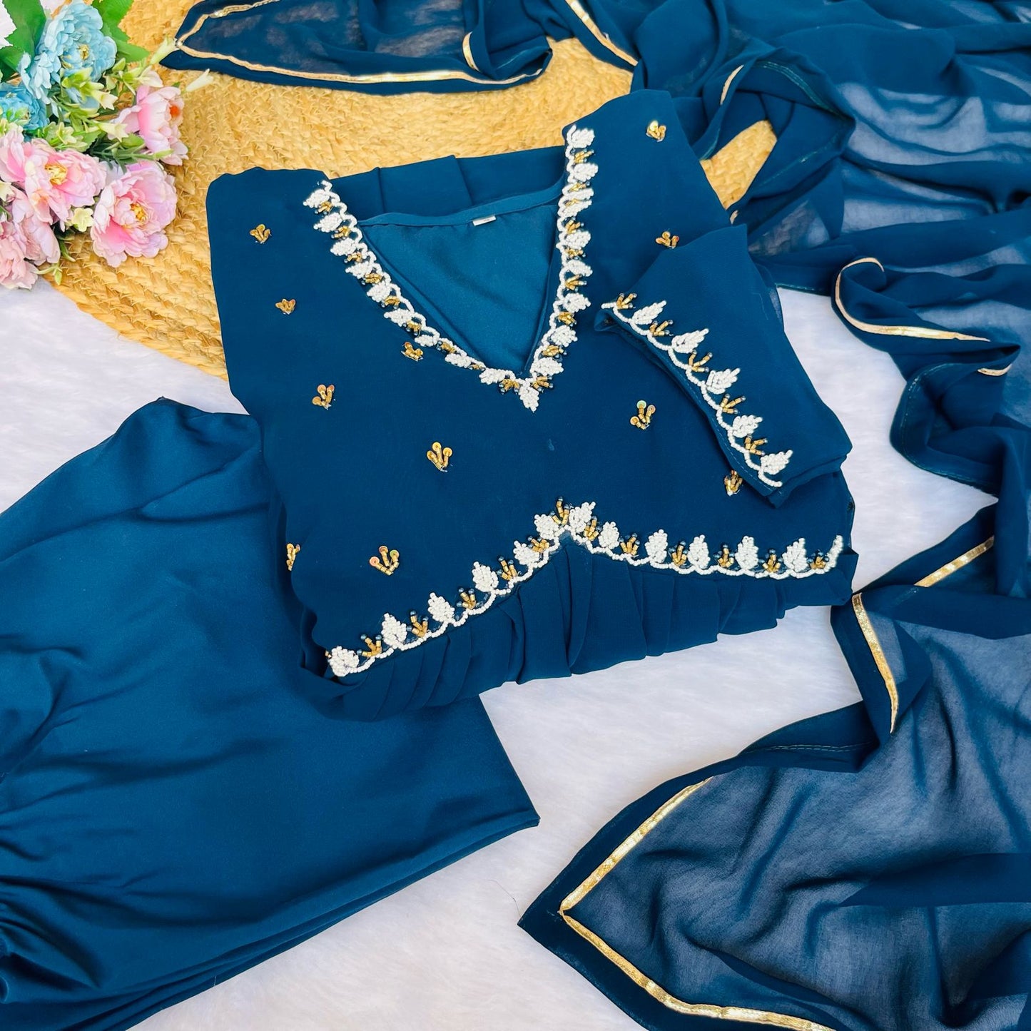 Exquisite Faux Georgette Festive Wear Handworked Suit - INDIAN ELEGANCE