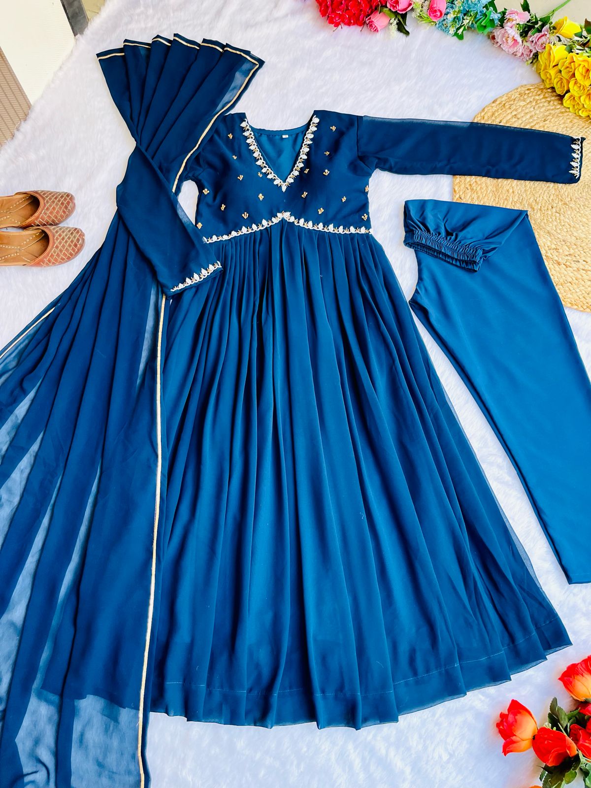 Exquisite Faux Georgette Festive Wear Handworked Suit - INDIAN ELEGANCE