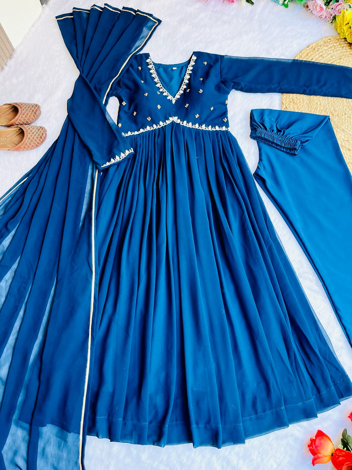 Exquisite Faux Georgette Festive Wear Handworked Suit - INDIAN ELEGANCE
