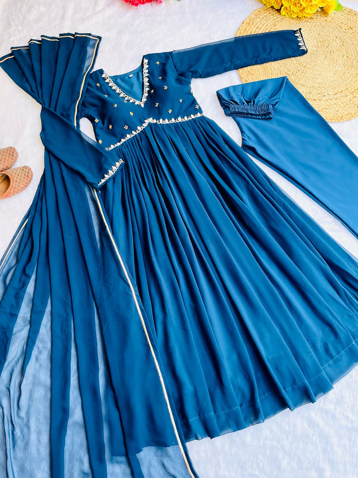 Exquisite Faux Georgette Festive Wear Handworked Suit - INDIAN ELEGANCE