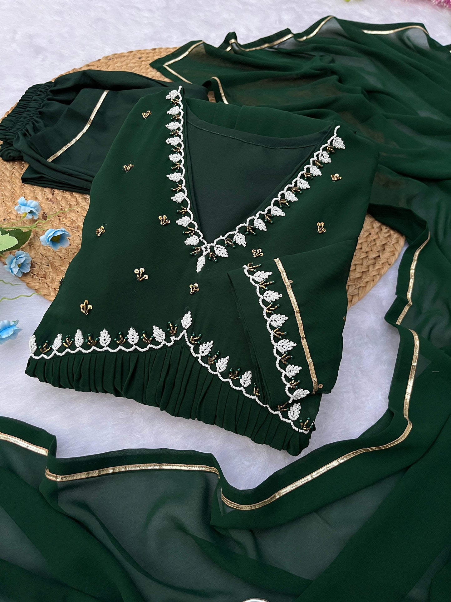 Exquisite Faux Georgette Festive Wear Handworked Suit - INDIAN ELEGANCE
